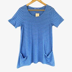 Cut Loose Pocket Tunic Tee -XS- Blue Stripe Cotton/Linen NWT